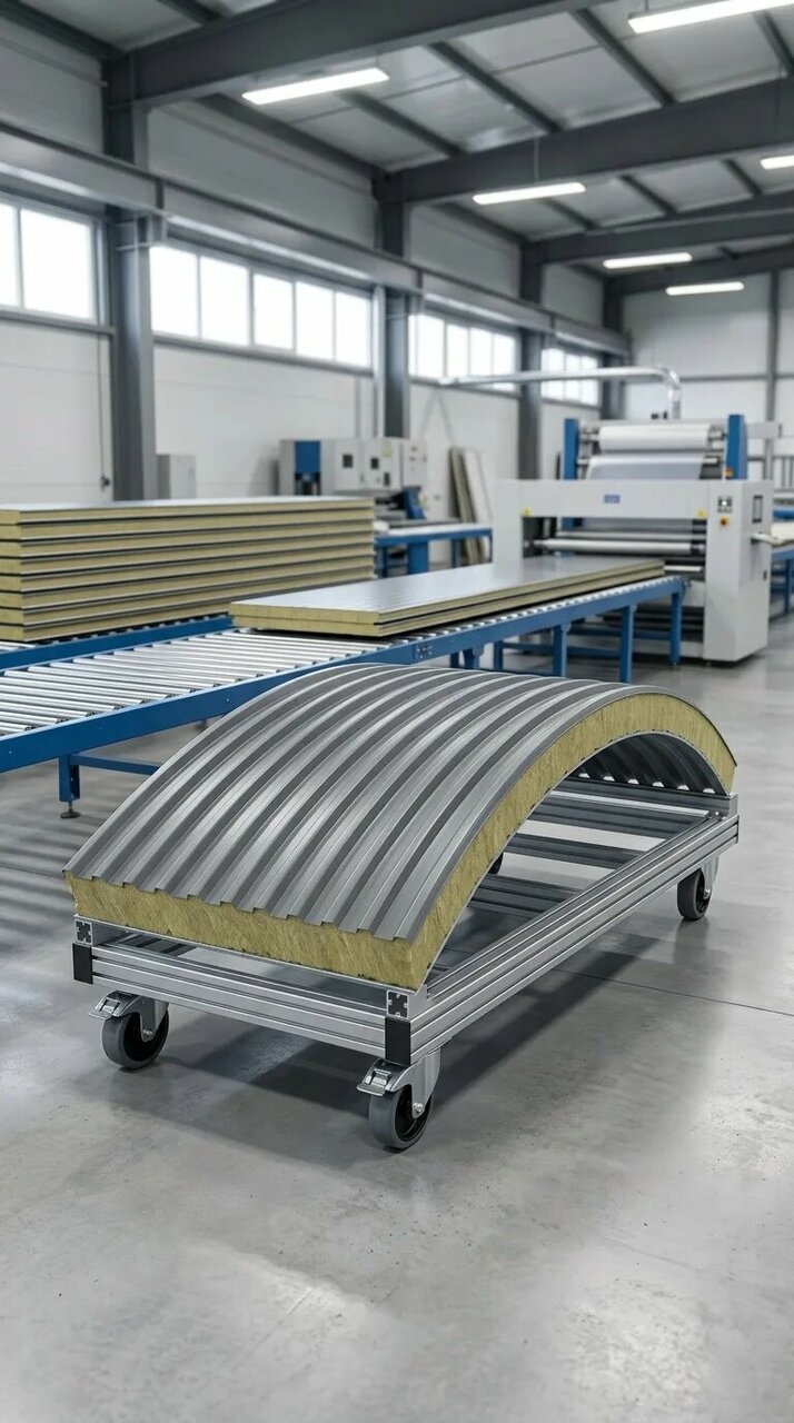 Процесс производства сэндвич‑панелей на линии